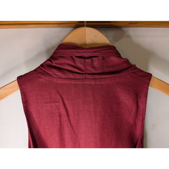 Neiman Marcus Burgundy Linen Sleeveless Maxi Dress Button Front Pockets Size 6 - Picture 6 of 10